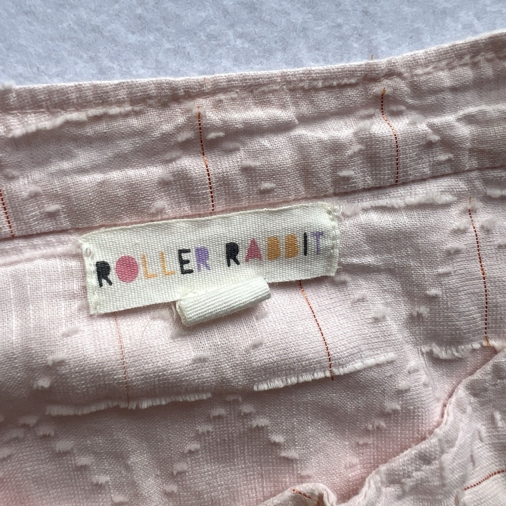 Roller Rabbit Top Sz L Pink Cotton Textured Dobby Henley Blouse Boho Cottagecore - Picture 6 of 13